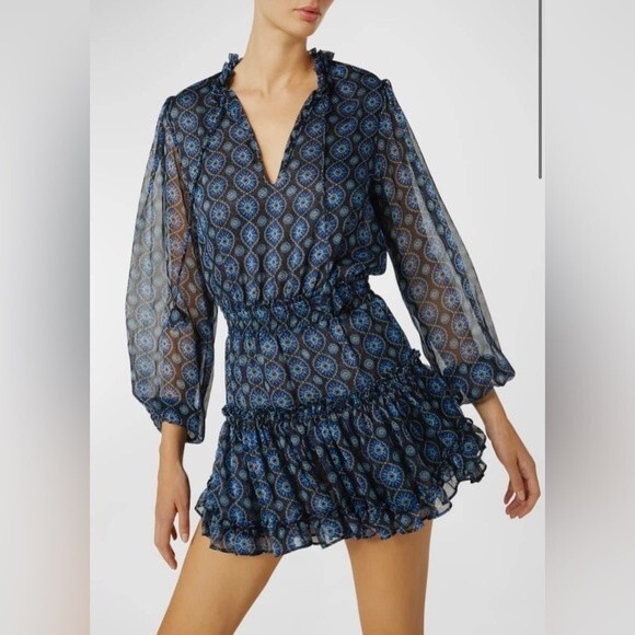 NEW MISA Los Angeles Lorena Split-Neck Minidress in Valencia Tile Size S NWT - Picture 4 of 7